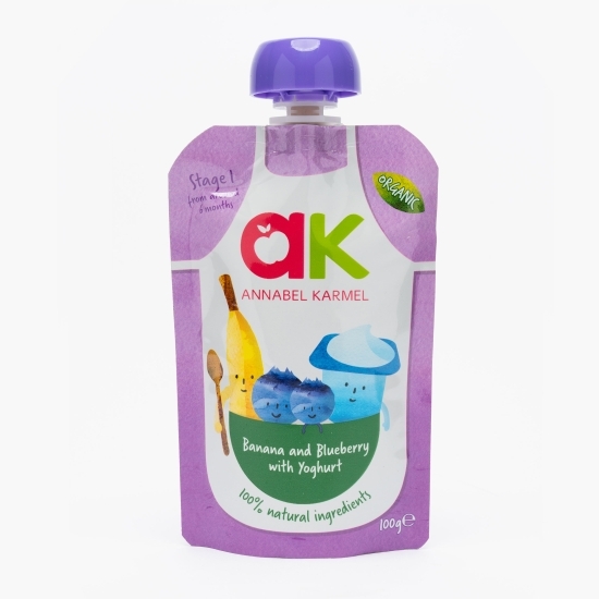 Piure eco din banane și afine cu iaurt, pentru copii 6+ luni, 100g