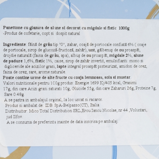 Cozonac Colomba clasic glazurat cu migdale și fistic 1kg