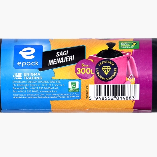 Saci menajeri LDPE negru 300l 5 buc