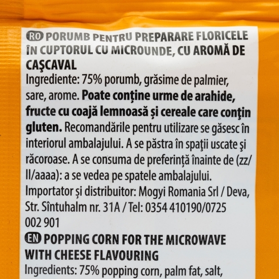 Popcorn cu cașcaval pentru cuptorul cu microunde 80g