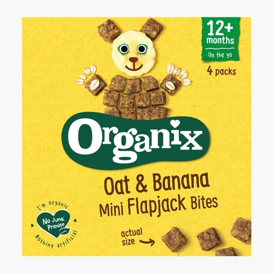 Cubulețe ecologice moi din ovăz integral și banane, 4x20g, 12+ luni