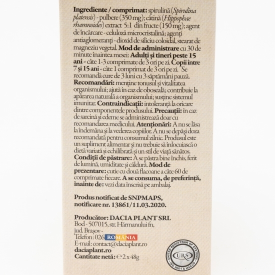 Spirulină și cătină 2x60 comprimate 