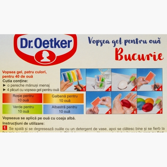 Vopsea gel pentru ouă Bucurie 4 culori, 40 ouă, 20ml