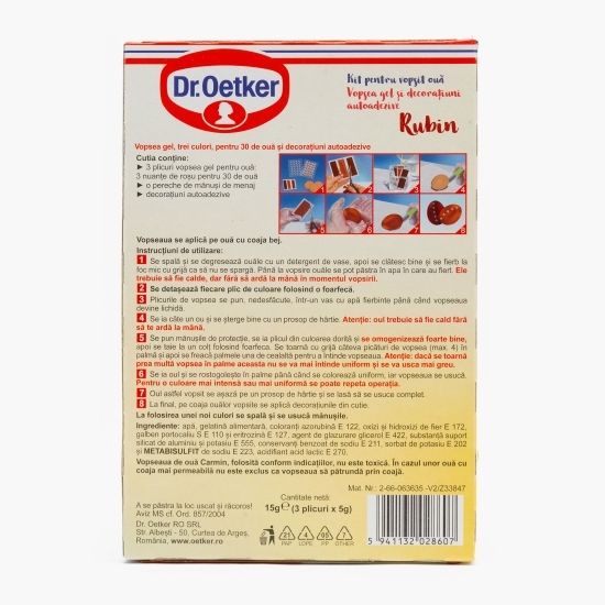 Vopsea gel pentru ouă Rubin și decorațiuni, 30 ouă, 15ml
