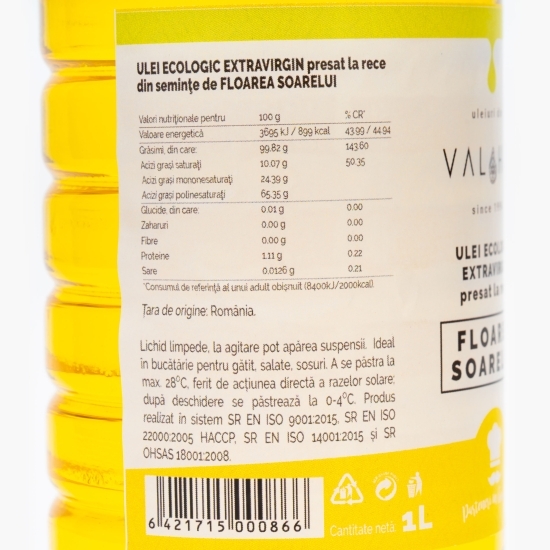  Ulei ecologic extravirgin de floarea-soarelui, presare la rece 1l