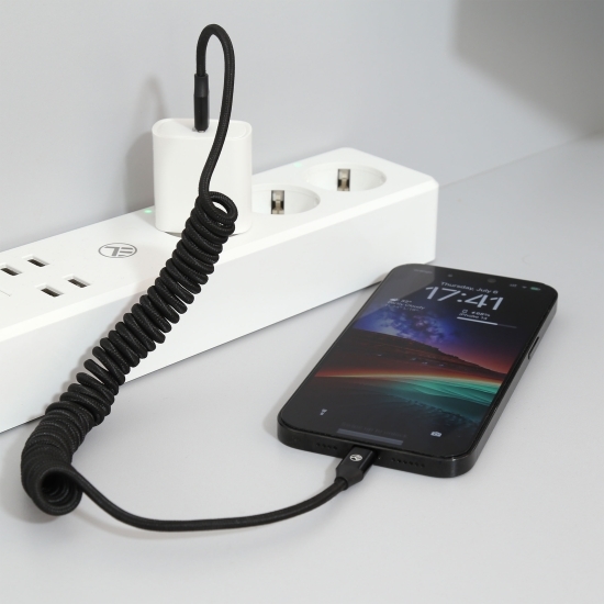 Cablu date flexibil Type-C - Lightning, ≈1.8m, negru