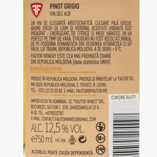 Vin alb sec Pinot Grigio, 12.5%, 0.75l