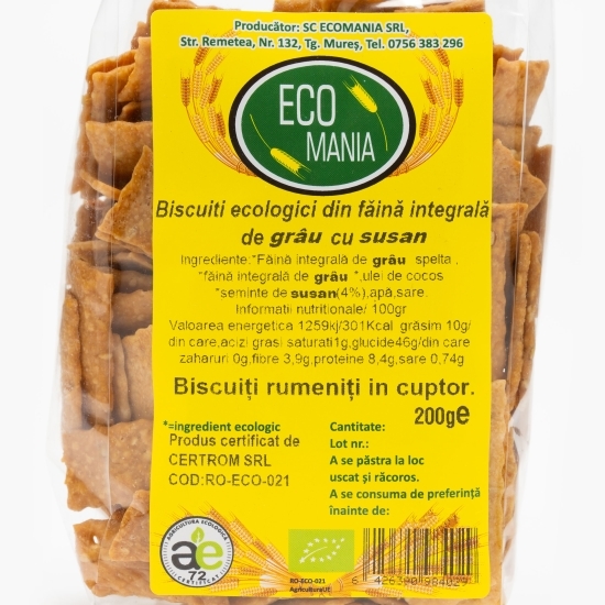 Biscuiți ecologici din făină integrală cu semințe de susan 200g
