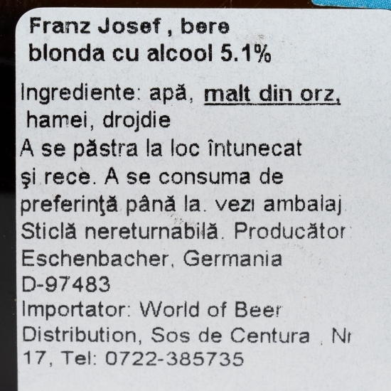 Bere blondă Franz Josef sticlă 0.5l