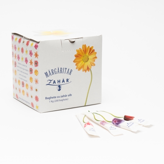 Zahăr alb la plic, 1kg (200 baghete)