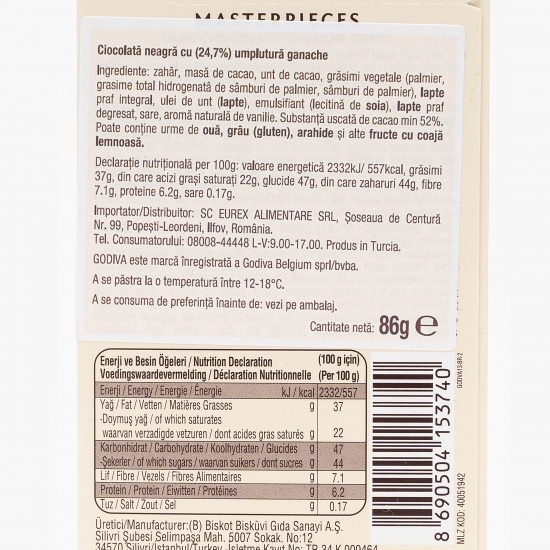 Ciocolată neagră cu umplutură ganache 86g