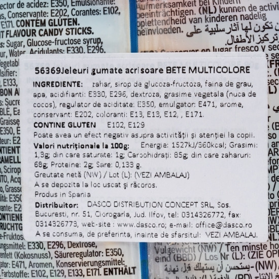 Jeleuri gumate acrișoare în formă de bețe multicolore 100g