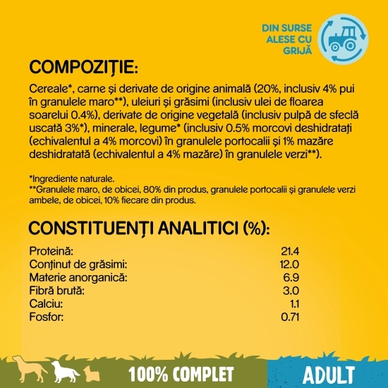 Hrană uscată pentru câini adulți, 3kg, cu pui și legume