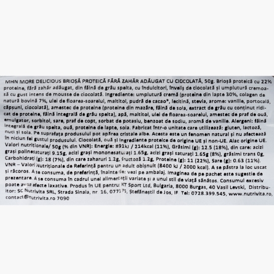 Brioșă proteică cu ciocolată, fără zahăr adăugat 50g