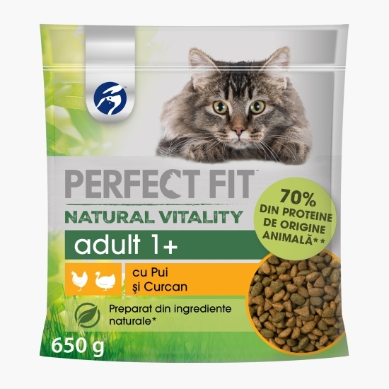 Hrană uscată pentru pisici, 650g, cu pui și curcan