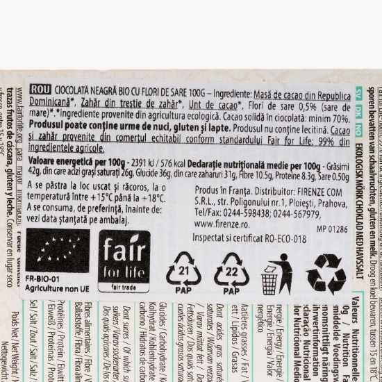 Ciocolată neagră eco cu 70% cacao 100g