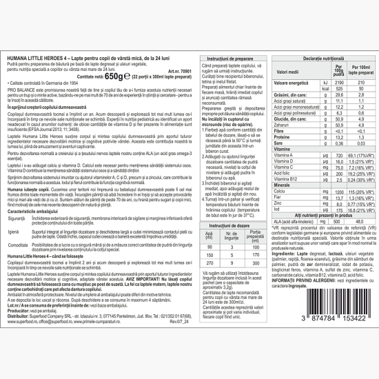 Lapte praf pentru copii de vârstă mică 4 Junior Probalance, 24+ luni, 650g
