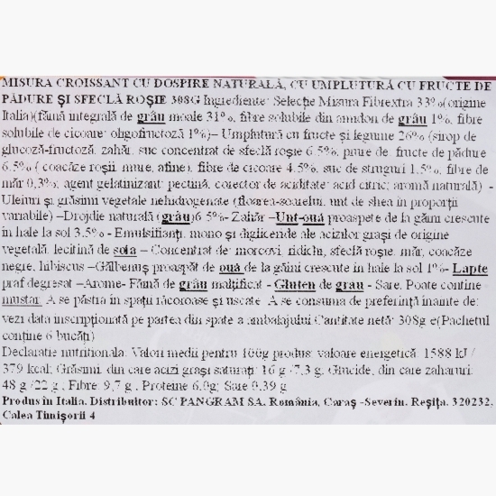 Croissant integral cu fructe de pădure, sfeclă 308g