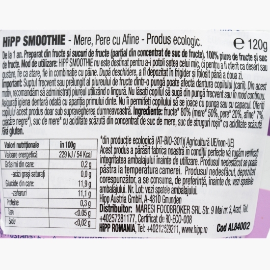 Smoothie eco din mere, pere și afine 120ml