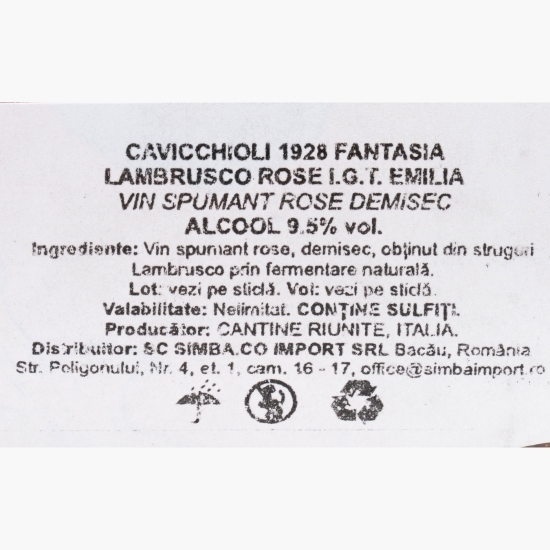 Vin spumant rose demisec Lambrusco, 9.5%, 0.75l