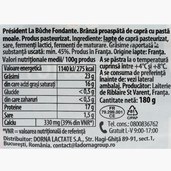 Brânză proaspătă de capră cu pastă moale La Buche Fondante 180g