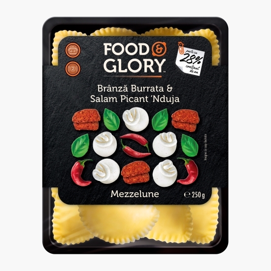 Paste proaspete cu ou, umplute cu brânză Burrata și salam picant ‘Nduja 250g