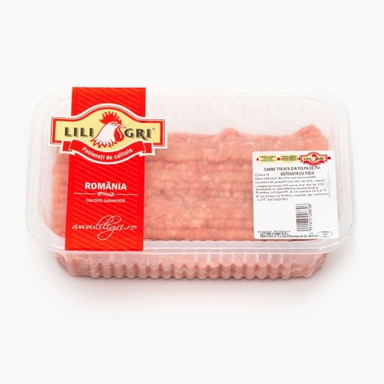 Carne tocată din pulpă de pui dezosată, cu piele 500g