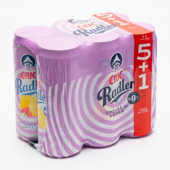 Bere fără alcool aromatizată zmeură&lămâie doză 6x0.33l (5+1)
