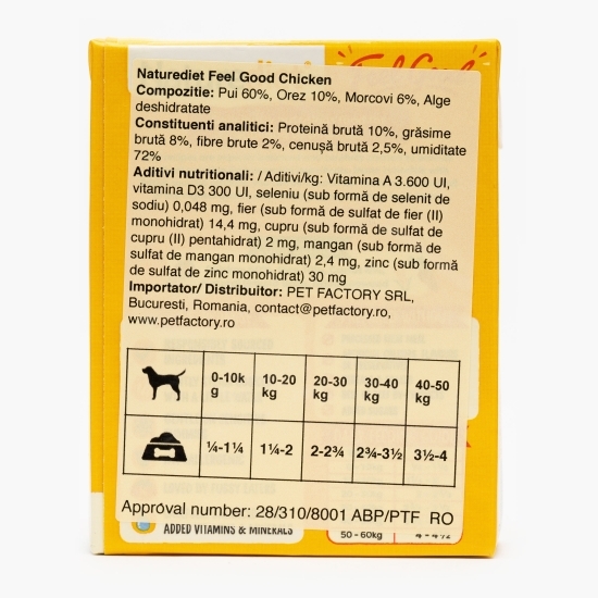 Hrană umedă pentru câini, pate, 390g, Feel Good cu pui, orez și morcovi
