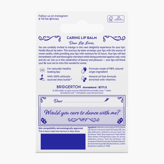 Balsam de buze Vanilla Biscuit, ediție limitată Bridgerton 4.8g