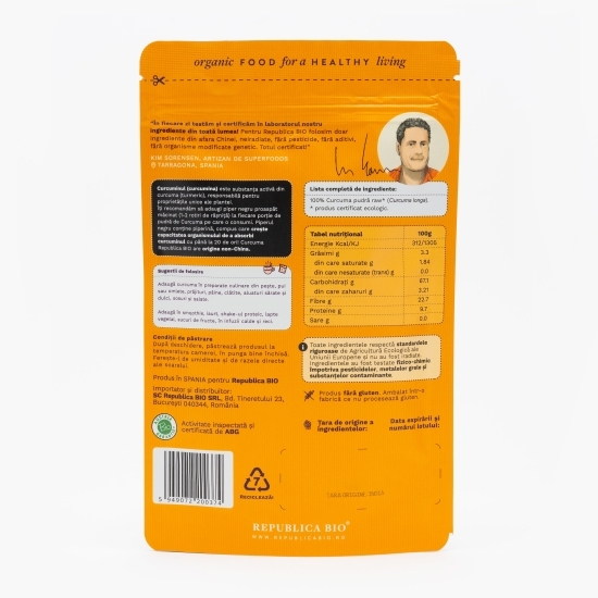Curcuma, pulbere ecologică pură, 100g