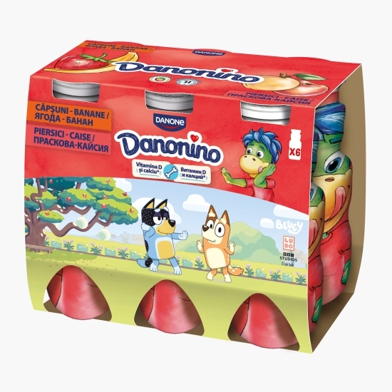 Iaurt de băut cu piure de căpșuni / banane și piersici / caise, 6x100g 