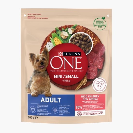 Hrană uscată pentru câini mini adult, 800g, One vită și orez 