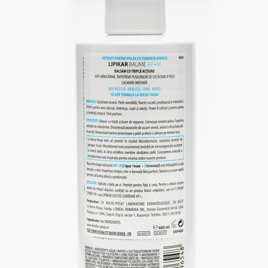 Balsam reparator cu triplă acțiune Lipikar Baume AP+M, 400ml