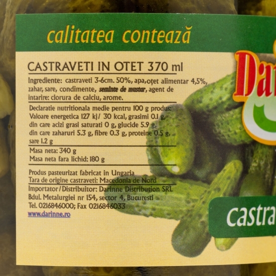 Castraveți în oțet 3-6 cm, 370ml