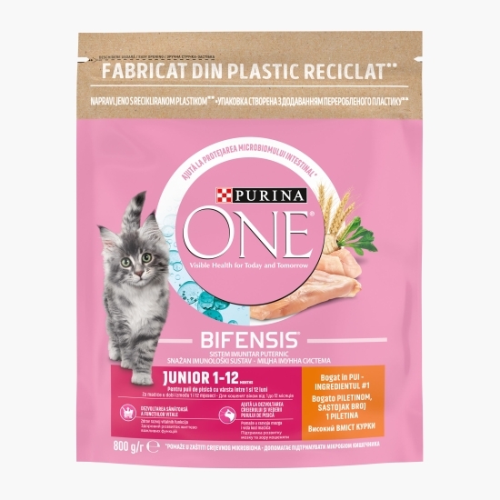 Hrană uscată pentru pisici junior, 800g, One cu pui și cereale integrale