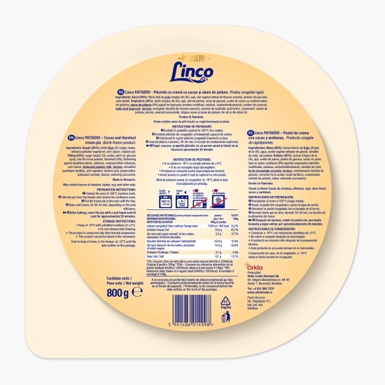 Plăcintă cremă cacao și alune pădure 800g