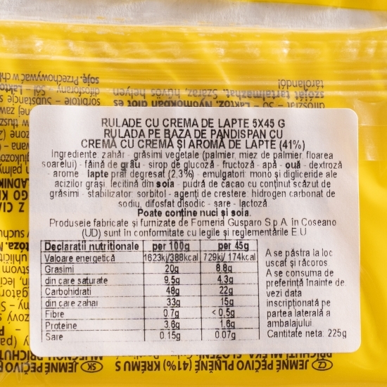 Ruladă pandișpan lapte 5 buc, 225g
