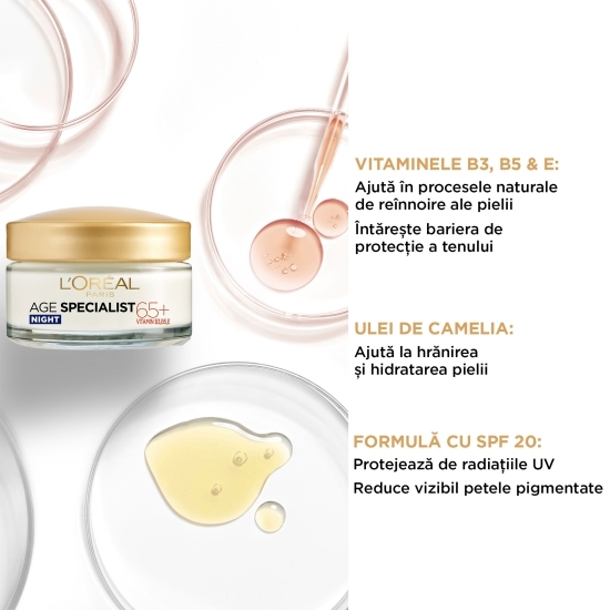 Cremă  de noapte antirid și hrăitoare, 65+ Age Specialist, 50ml