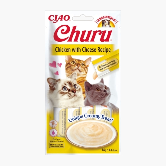 Recompense cremoase pentru pisici Churu Pui & Brânză 4x14g (56g)