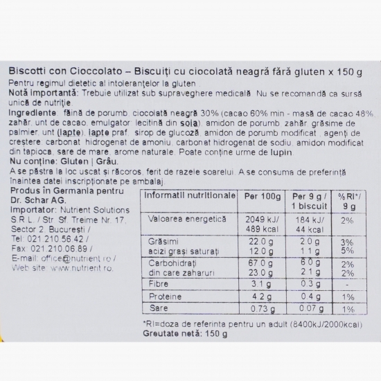 Biscuiți cu ciocolată fără gluten 150g 