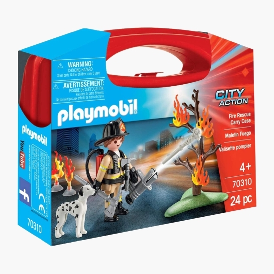 Set portabil figurine - Pompier și cățel, 4+ ani
