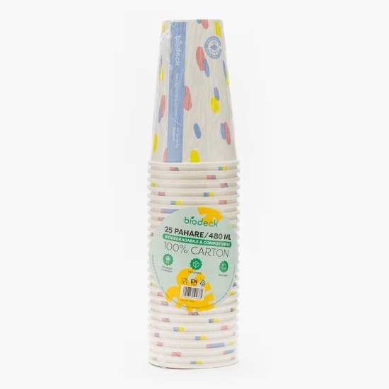 Pahare carton zero plastic bio Artwork 480ml, 25 buc