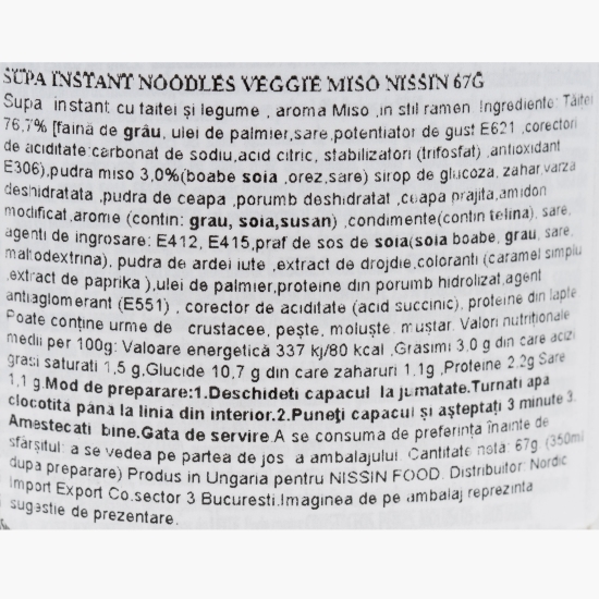 Supă instant noodles cu aromă de legume și miso 67g