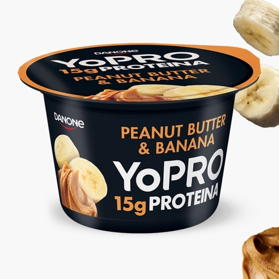 Produs lactat fermentat cu banane și gust de cremă de arahide, cu îndulcitori, bogat în proteine, 0.1% grăsime, 160g