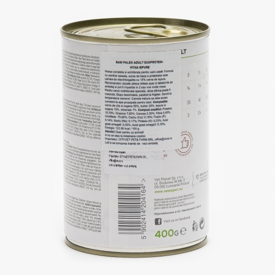 Hrană umedă pentru câini adulți, 400g, cu vită și iepure 