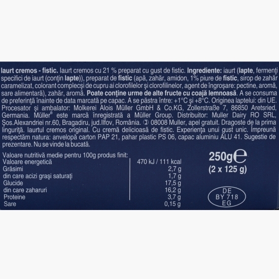 Iaurt cremos cu gust de fistic 2x125g