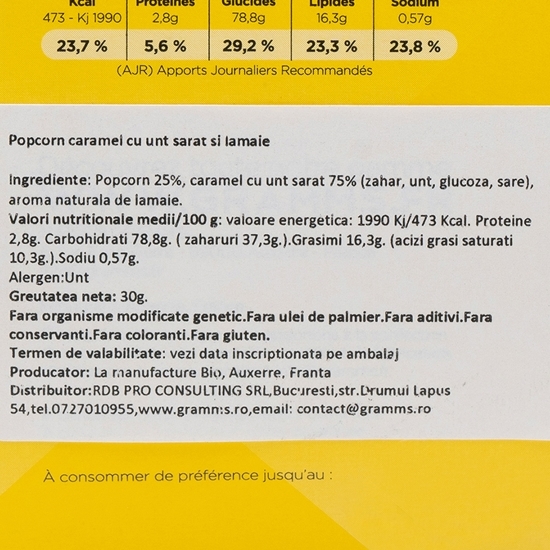 Popcorn caramel cu unt sărat și lămâie 30g