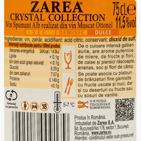 Vin spumant dulce Muscat Ottonel Crystal, 11.5%, 0.75l