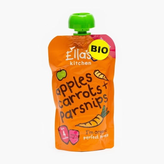 Piure ecologic de morcov, măr și păstârnac, +4 luni, 120g